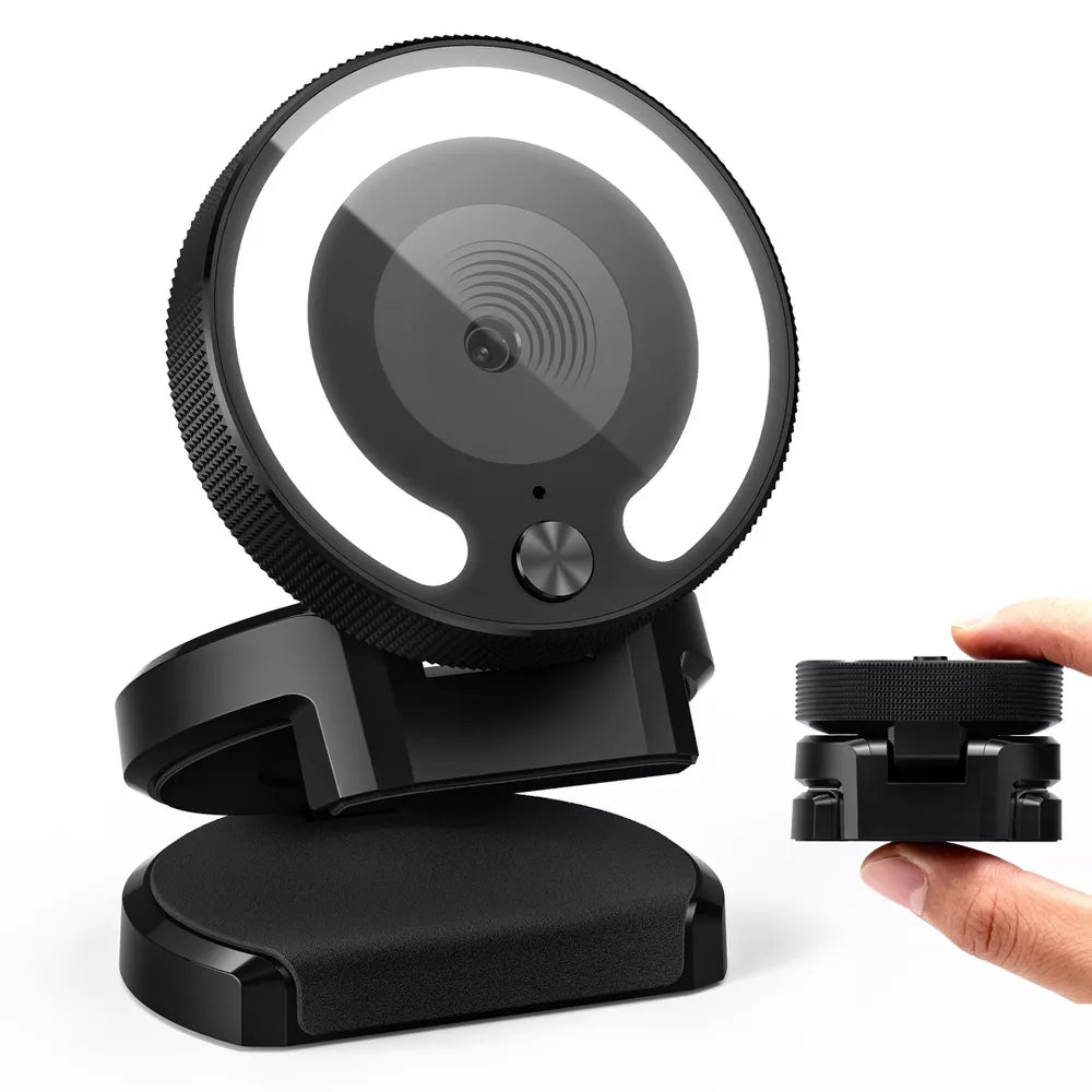 4K Autofocus Webcam with Adjustable Ring Light & Dual Noise Canceling Mics