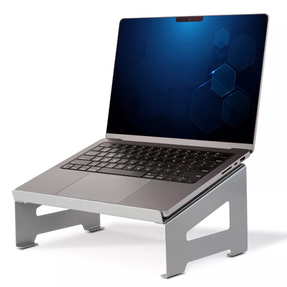 Fixed Angle Steel Laptop Riser with Felt Surface and Underneath Storage Space