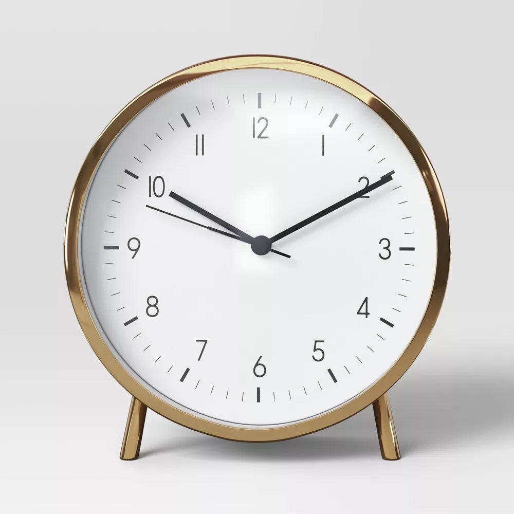 6 Inch Polished Metal Analog Alarm Table Clock