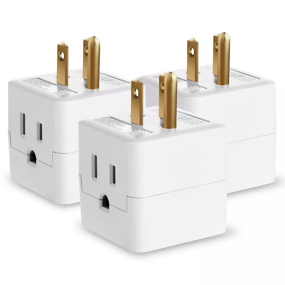 Compact Cube 3-Outlet Wall Plug Power Extender Adapter