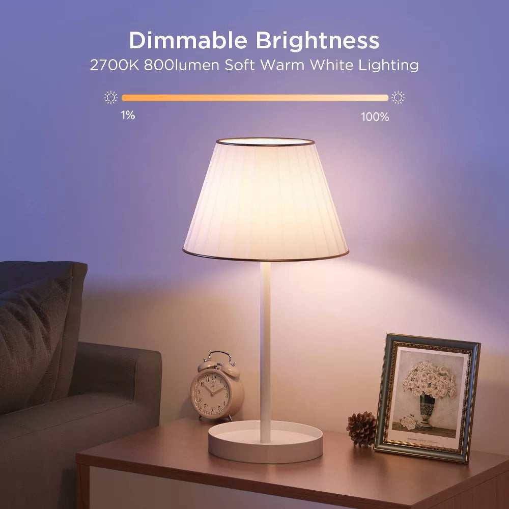 2 Pack A19 Wi-Fi & Bluetooth Dimmable Smart White LED Bulbs, E26 Base