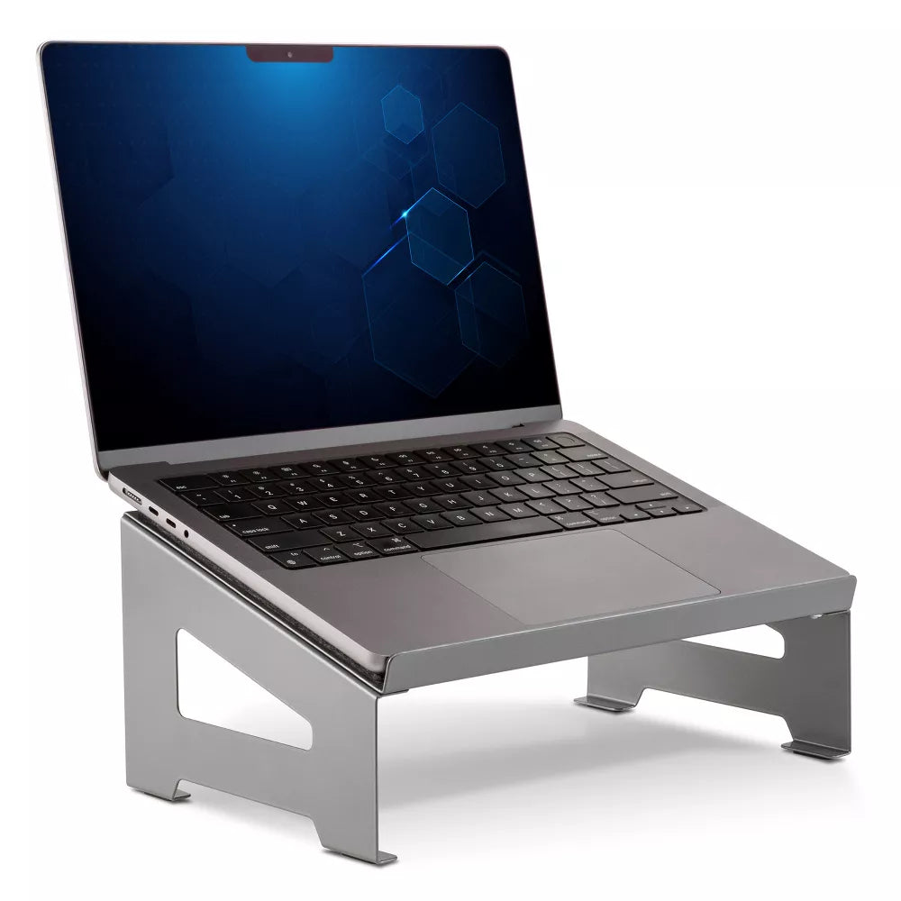Fixed Angle Steel Laptop Riser with Felt Surface and Underneath Storage Space