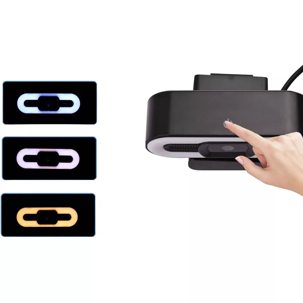 2K Autofocus Webcam with Adjustable Ring Light and Noise Reduction Microphone
