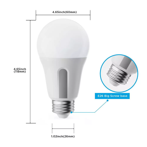 2 Pack A19 Wi-Fi & Bluetooth Dimmable Smart White LED Bulbs, E26 Base
