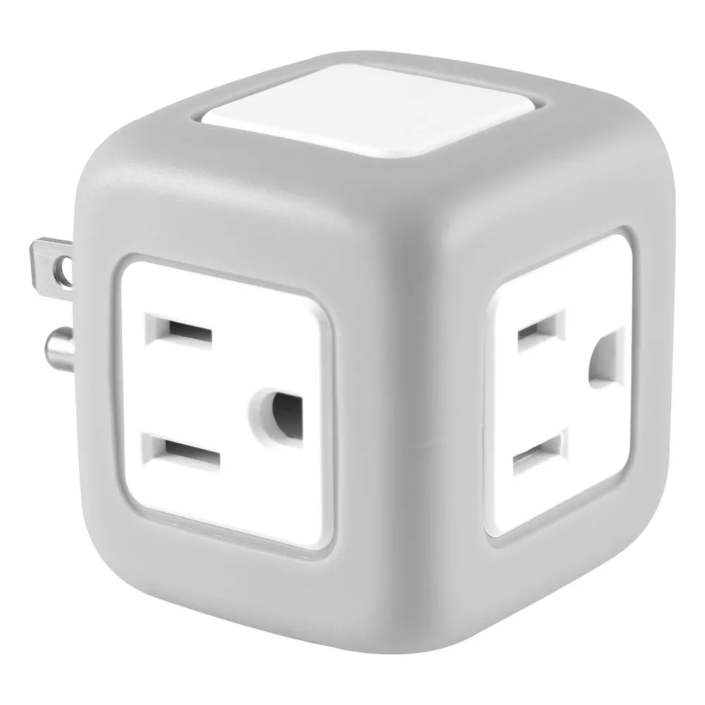 Cube-shaped 3-Outlet Surge Protected Wall Power Extender Adapter